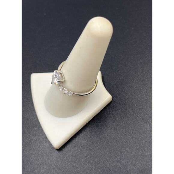 Sterling Silver Romantic CZ Pear and Round Shaped Bypass Adjustable Ring Sz 9+ - Picture 5 of 8